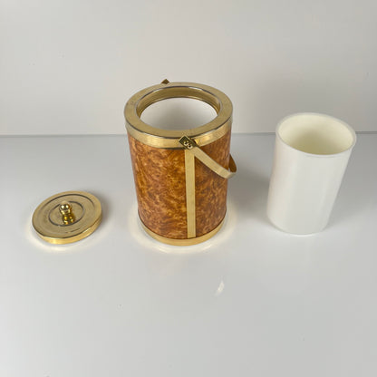 Vintage ice bucket in elm burr effect plastic, 1970s