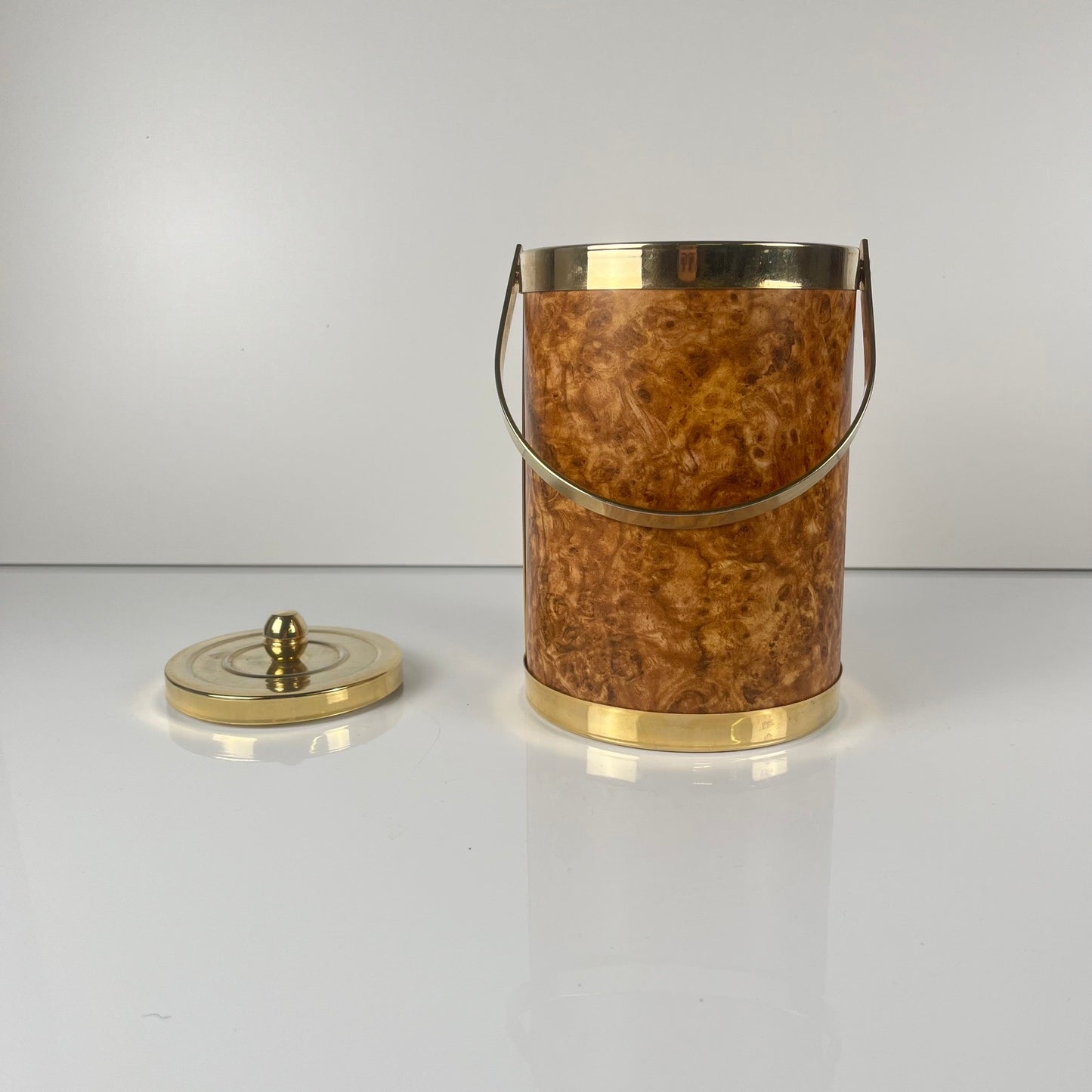 Vintage ice bucket in elm burr effect plastic, 1970s