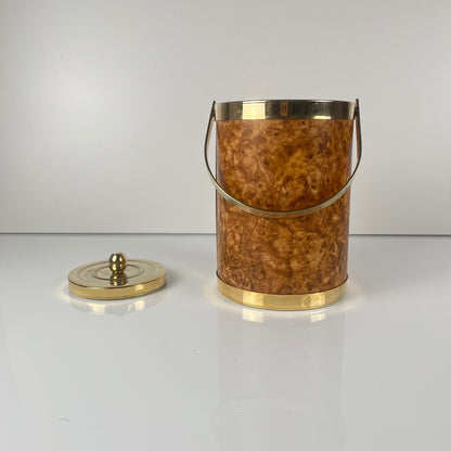 Vintage ice bucket in elm burr effect plastic, 1970s