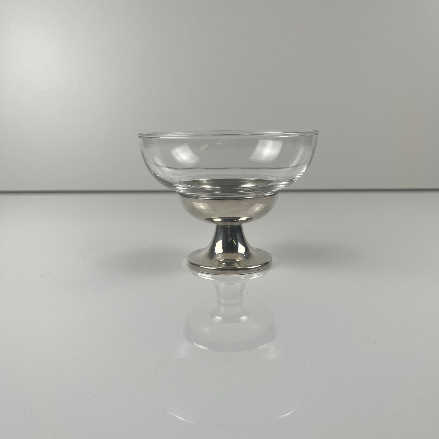 Set of 10 dessert/ice cream cups, in glass and metal (silver-plated?), 1970