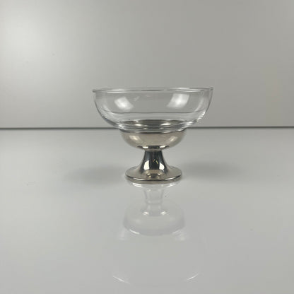 Set of 10 dessert/ice cream cups, in glass and metal (silver-plated?), 1970