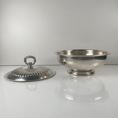 Légumier / soupière italienne en métal argenté, PM Italie, vers 1960-1980