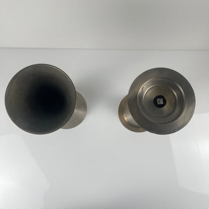 Rare Postmodern - Memphis Style Hourglass-shaped Bell and Candlestick Duo in Metal, 1980