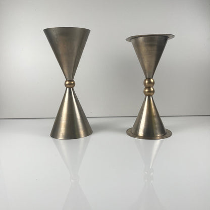 Rare Postmodern - Memphis Style Hourglass-shaped Bell and Candlestick Duo in Metal, 1980