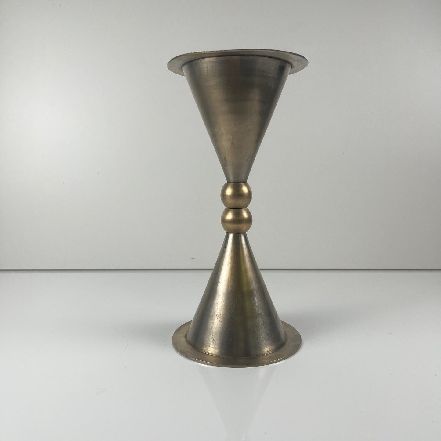 Rare Postmodern - Memphis Style Hourglass-shaped Bell and Candlestick Duo in Metal, 1980