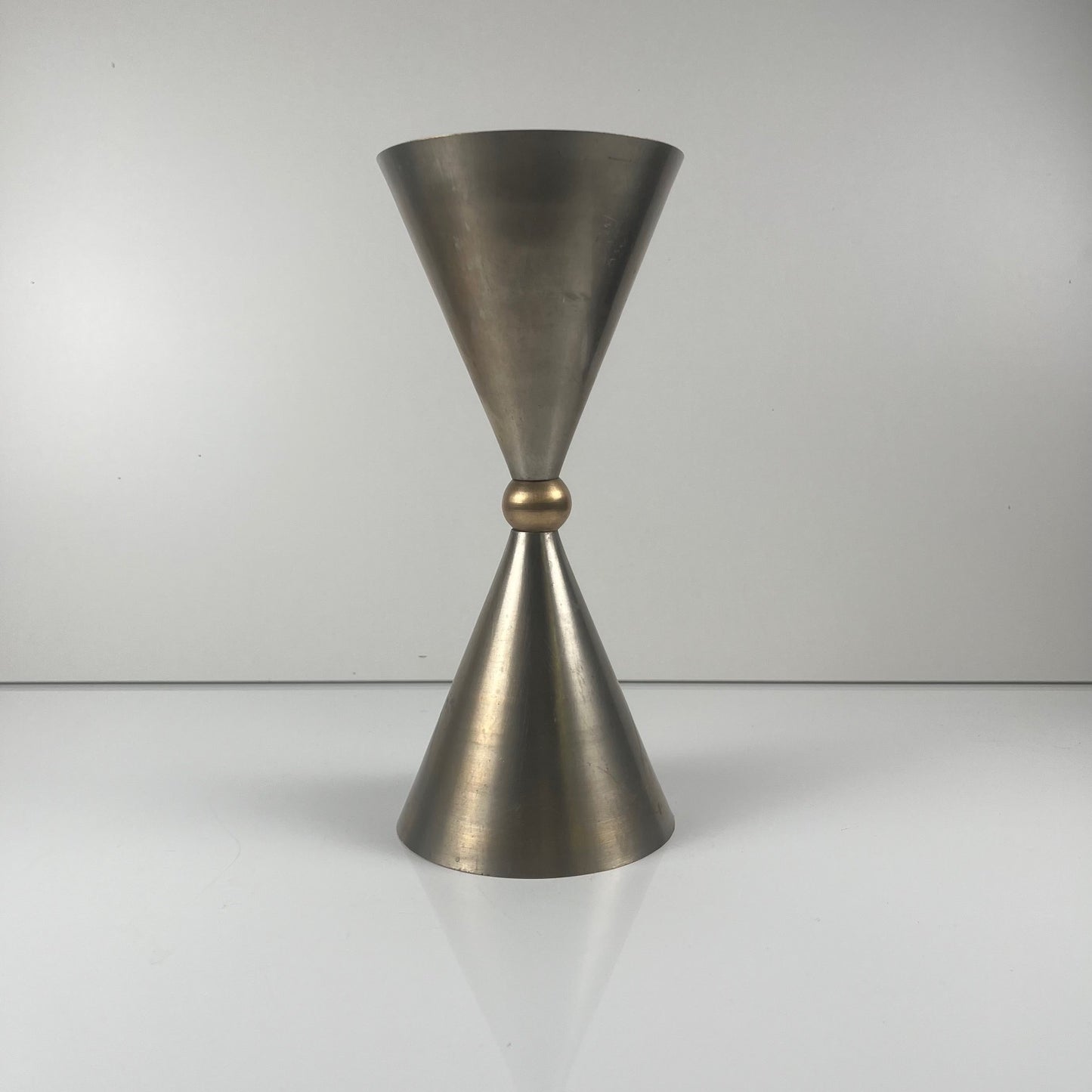 Rare Postmodern - Memphis Style Hourglass-shaped Bell and Candlestick Duo in Metal, 1980