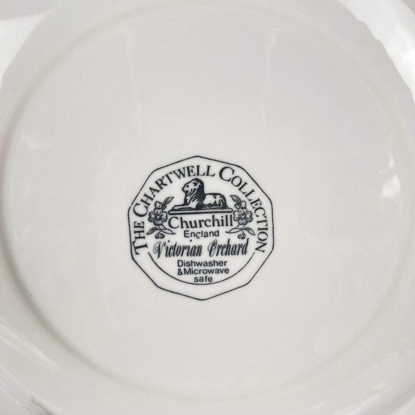 Set de 8 assiettes plates Churchill modele "Victorian Orchard", Staffordshire, Angleterre