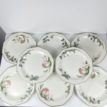 Set de 8 assiettes plates Churchill modele "Victorian Orchard", Staffordshire, Angleterre