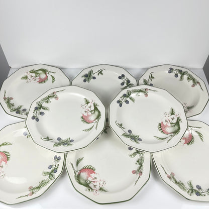 Set de 8 assiettes plates Churchill modele "Victorian Orchard", Staffordshire, Angleterre