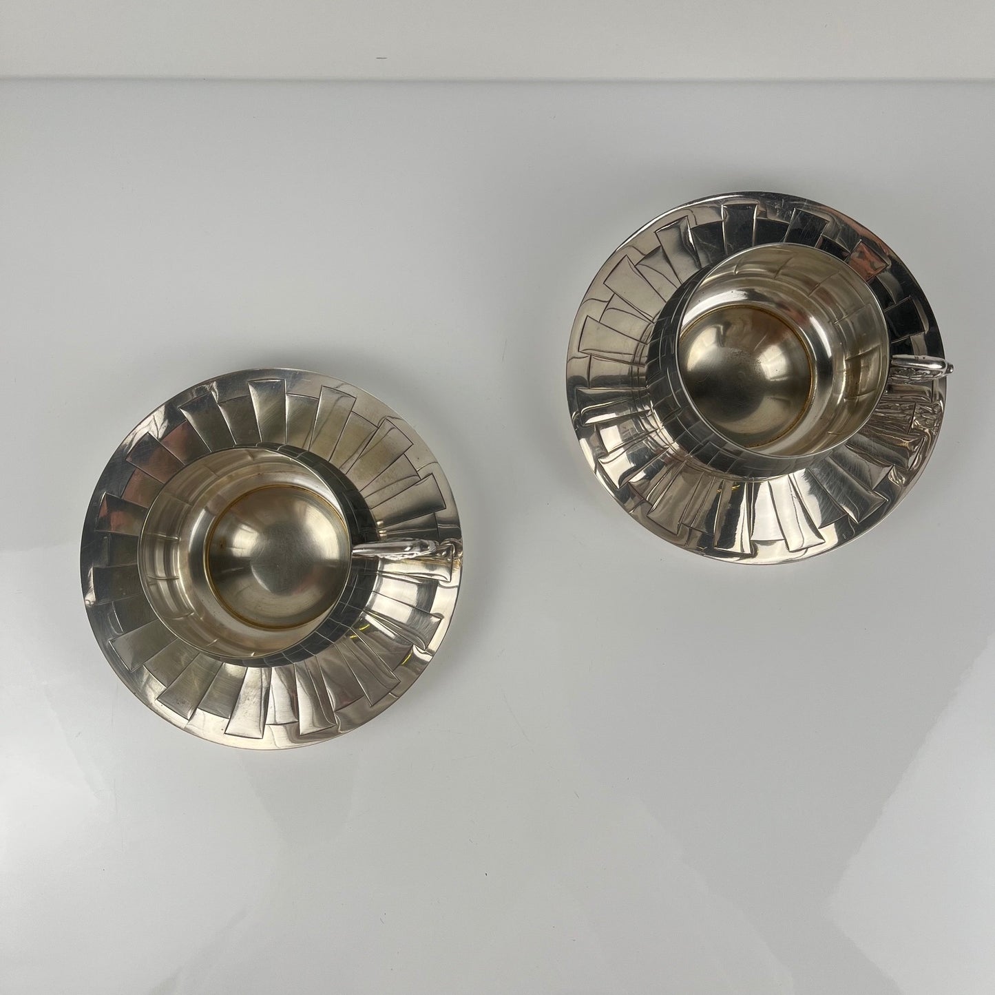 Art Deco silver-plated cup and saucer set, Corbière & Vuillermoz (attributed), France, circa 1920/30s.