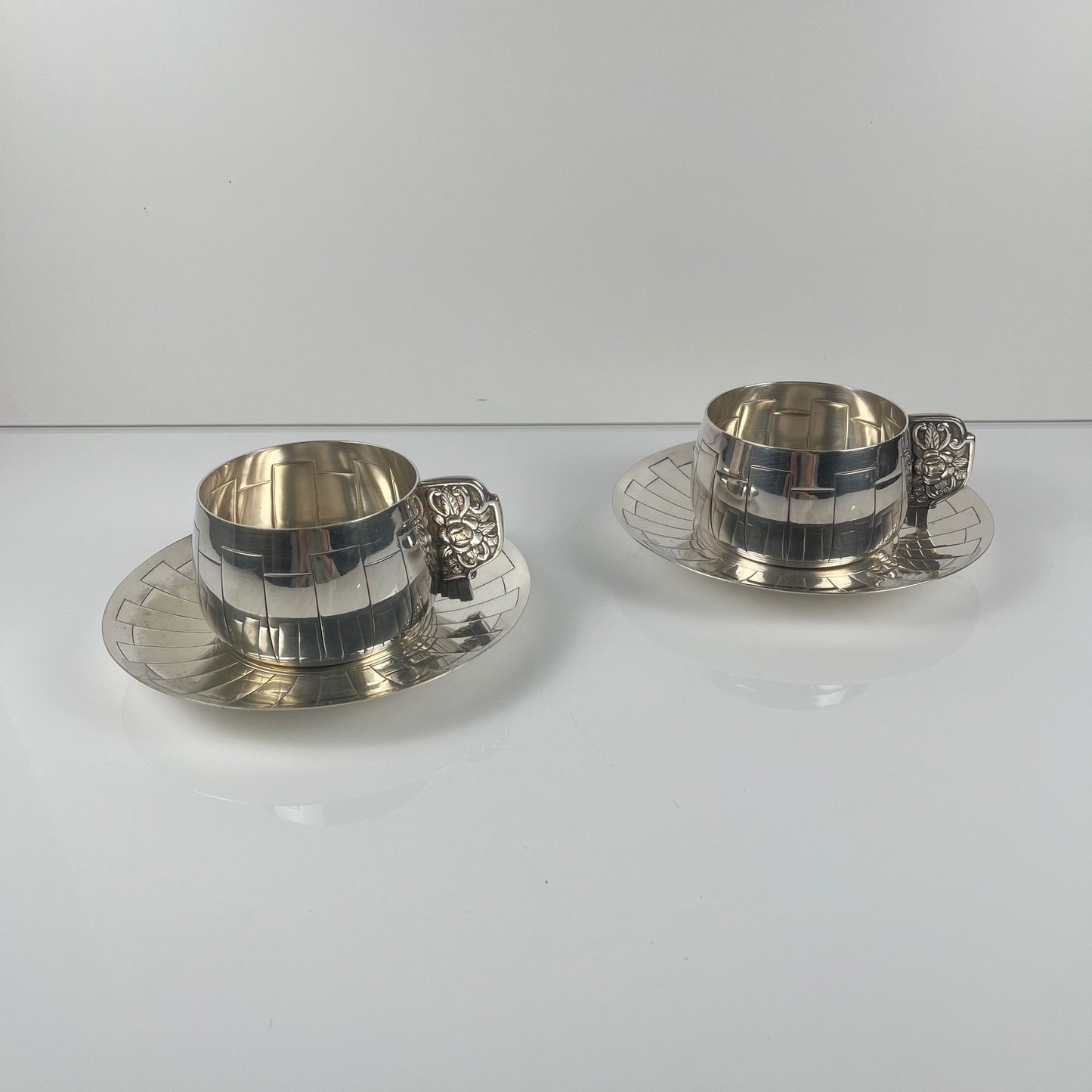 Art Deco silver-plated cup and saucer set, Corbière & Vuillermoz (attributed), France, circa 1920/30s.