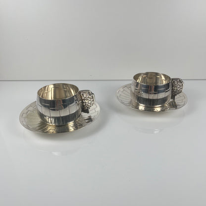 Art Deco silver-plated cup and saucer set, Corbière & Vuillermoz (attributed), France, circa 1920/30s.