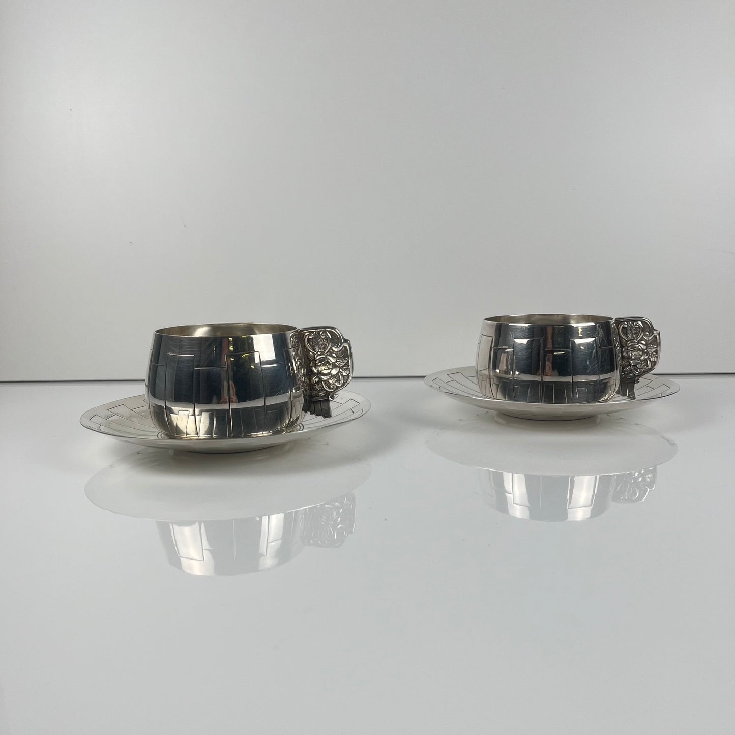 Art Deco silver-plated cup and saucer set, Corbière & Vuillermoz (attributed), France, circa 1920/30s.