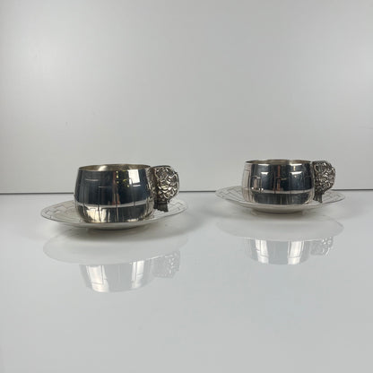 Art Deco silver-plated cup and saucer set, Corbière & Vuillermoz (attributed), France, circa 1920/30s.