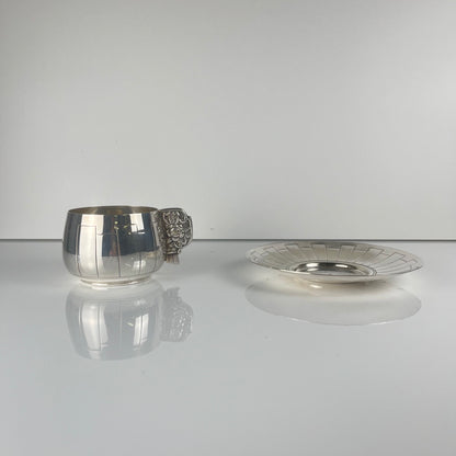 Art Deco silver-plated cup and saucer set, Corbière & Vuillermoz (attributed), France, circa 1920/30s.