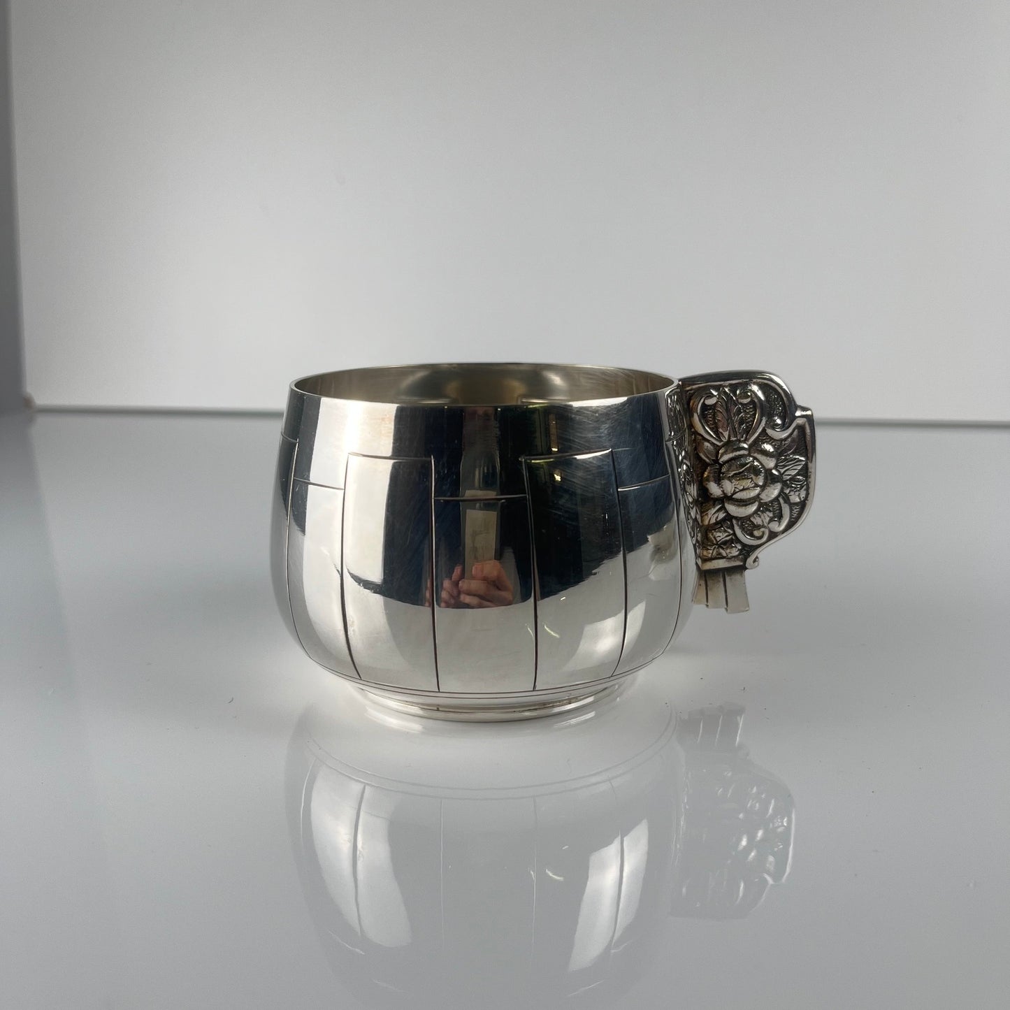 Art Deco silver-plated cup and saucer set, Corbière & Vuillermoz (attributed), France, circa 1920/30s.