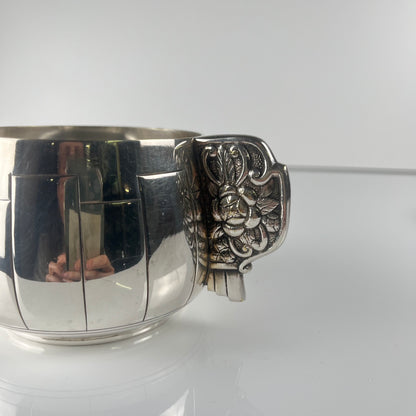 Art Deco silver-plated cup and saucer set, Corbière & Vuillermoz (attributed), France, circa 1920/30s.
