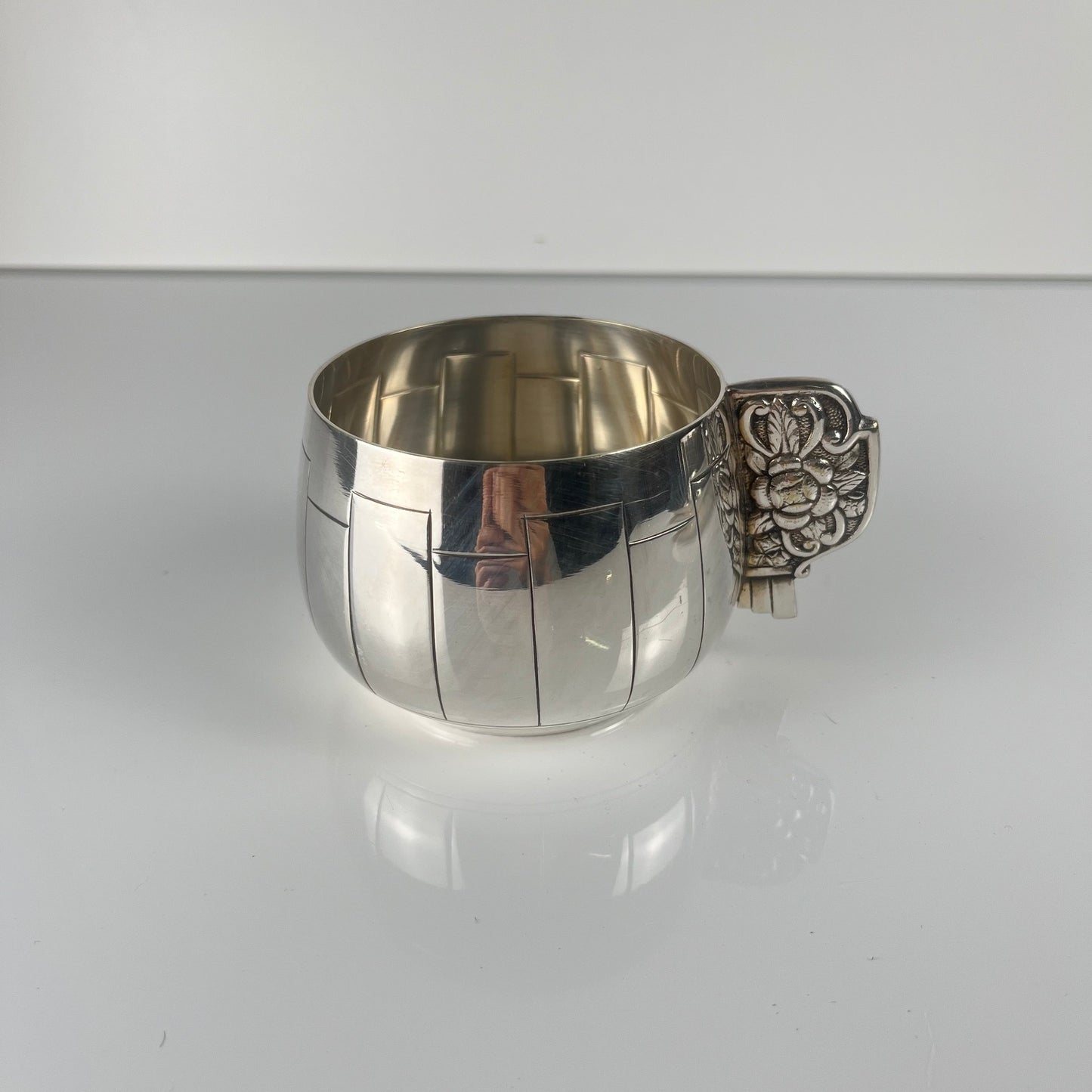 Art Deco silver-plated cup and saucer set, Corbière & Vuillermoz (attributed), France, circa 1920/30s.