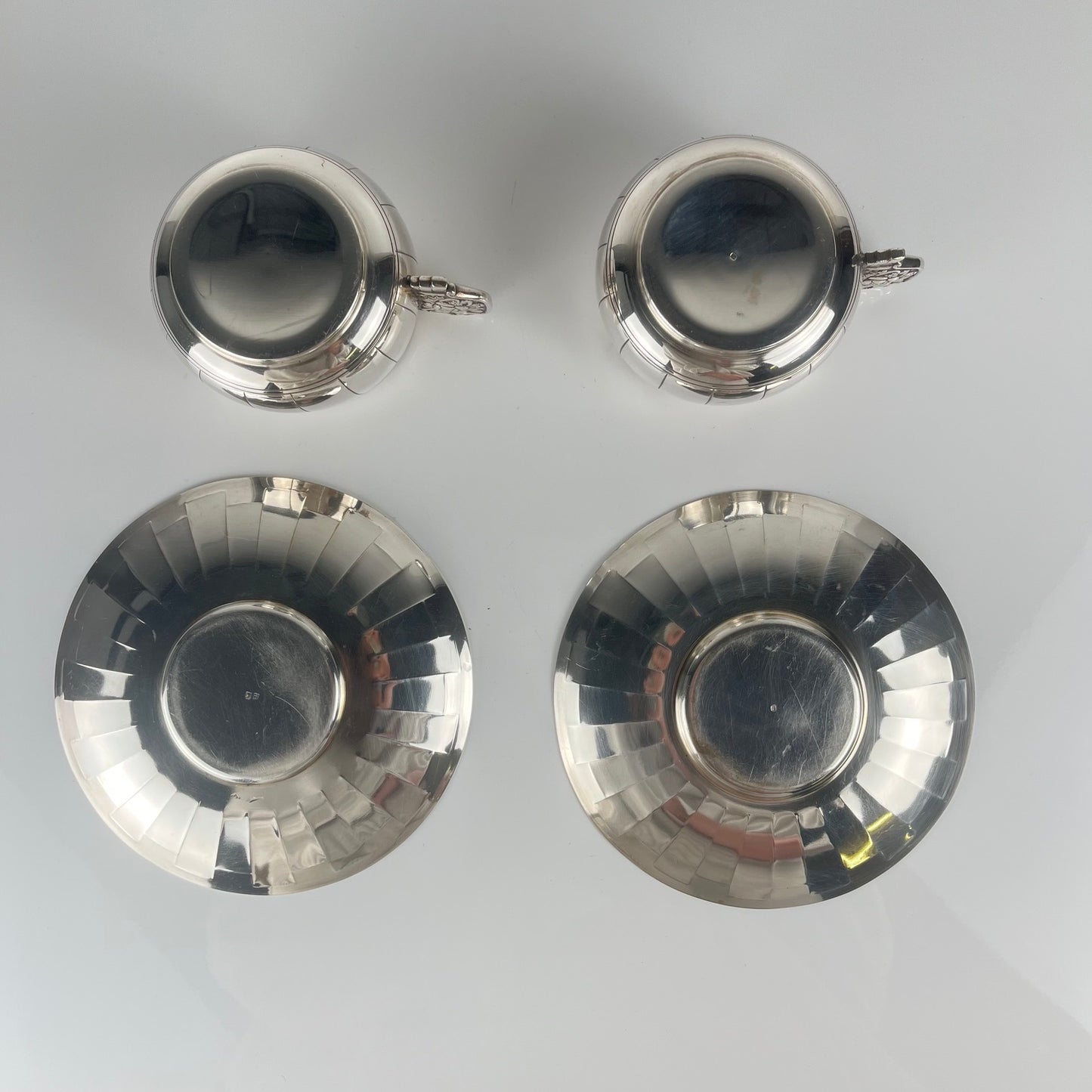Art Deco silver-plated cup and saucer set, Corbière & Vuillermoz (attributed), France, circa 1920/30s.