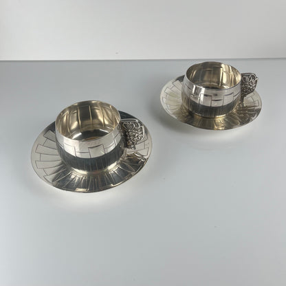 Art Deco silver-plated cup and saucer set, Corbière & Vuillermoz (attributed), France, circa 1920/30s.