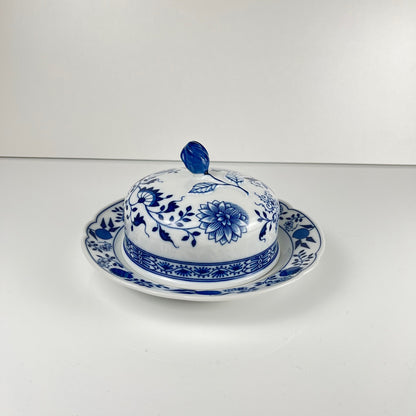 Grand Beurrier rond Hutschenreuther oignon bleu porcelaine Allemagne vintage rare