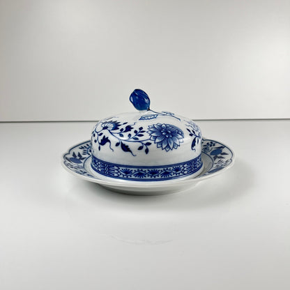 Grand Beurrier rond Hutschenreuther oignon bleu porcelaine Allemagne vintage rare