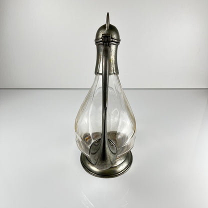 Aiguière Zoomorphe coq en verre et étain, style Art Déco, vers 1930-1950