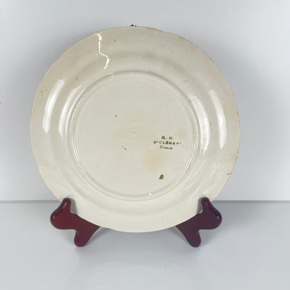 Set of 4 KG St Clément barbotine fruit plates (cherry, mirabelle plum, grape, pear), late 19th-early 20th century