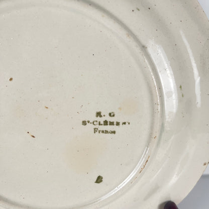 Set of 4 KG St Clément barbotine fruit plates (cherry, mirabelle plum, grape, pear), late 19th-early 20th century