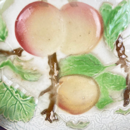 Set of 4 KG St Clément barbotine fruit plates (cherry, mirabelle plum, grape, pear), late 19th-early 20th century
