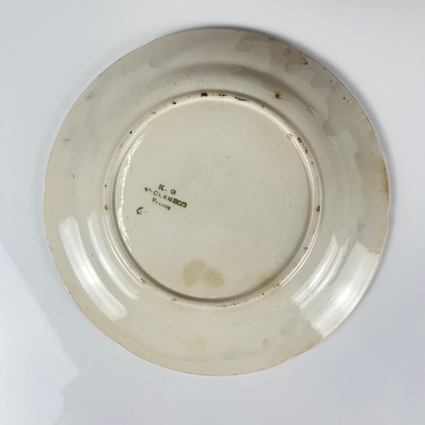 Set of 4 KG St Clément barbotine fruit plates (cherry, mirabelle plum, grape, pear), late 19th-early 20th century