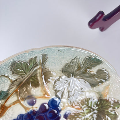 Set of 4 KG St Clément barbotine fruit plates (cherry, mirabelle plum, grape, pear), late 19th-early 20th century