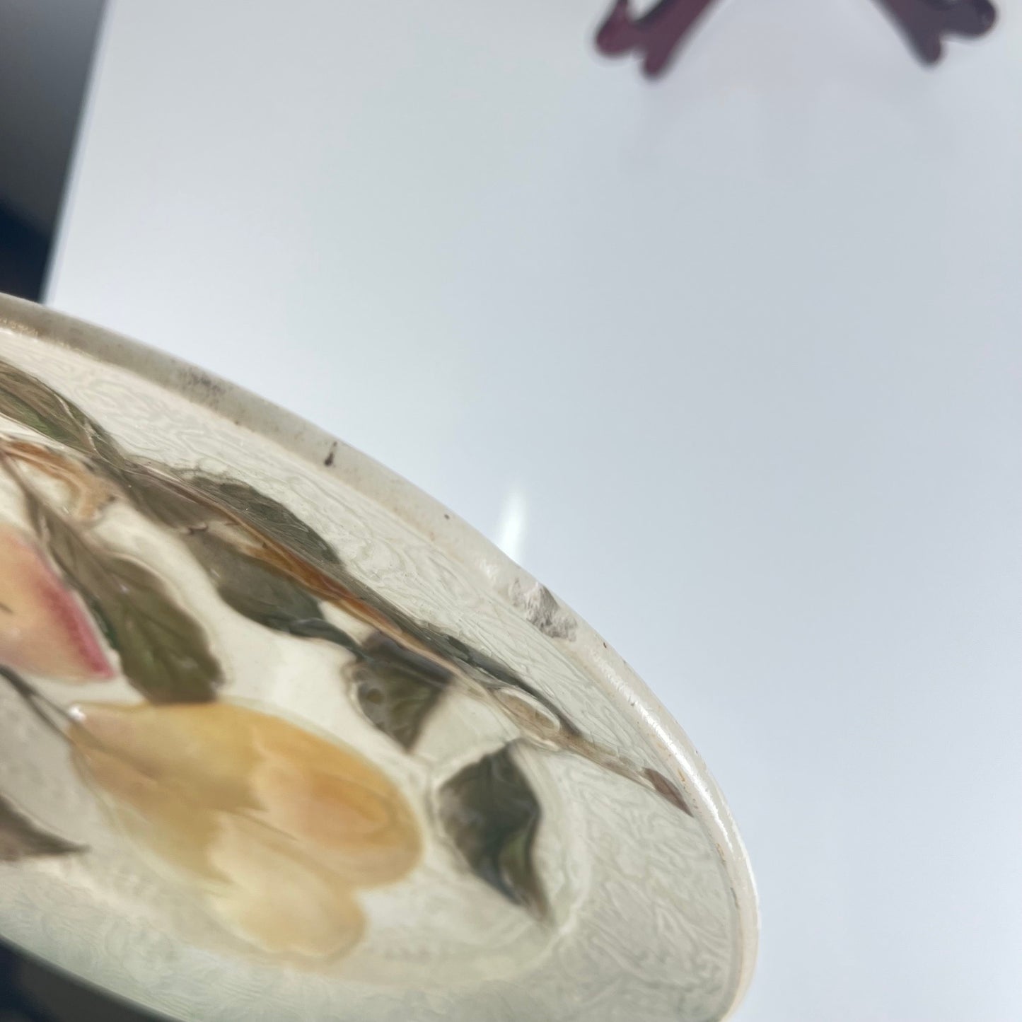 Set of 4 KG St Clément barbotine fruit plates (cherry, mirabelle plum, grape, pear), late 19th-early 20th century