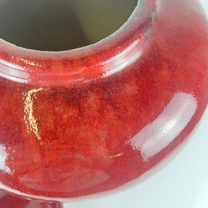 Grande jarre couverte japonaise vintage – céramique émaillée rouge sang-de-bœuf – cachet d’atelier – 49 cm