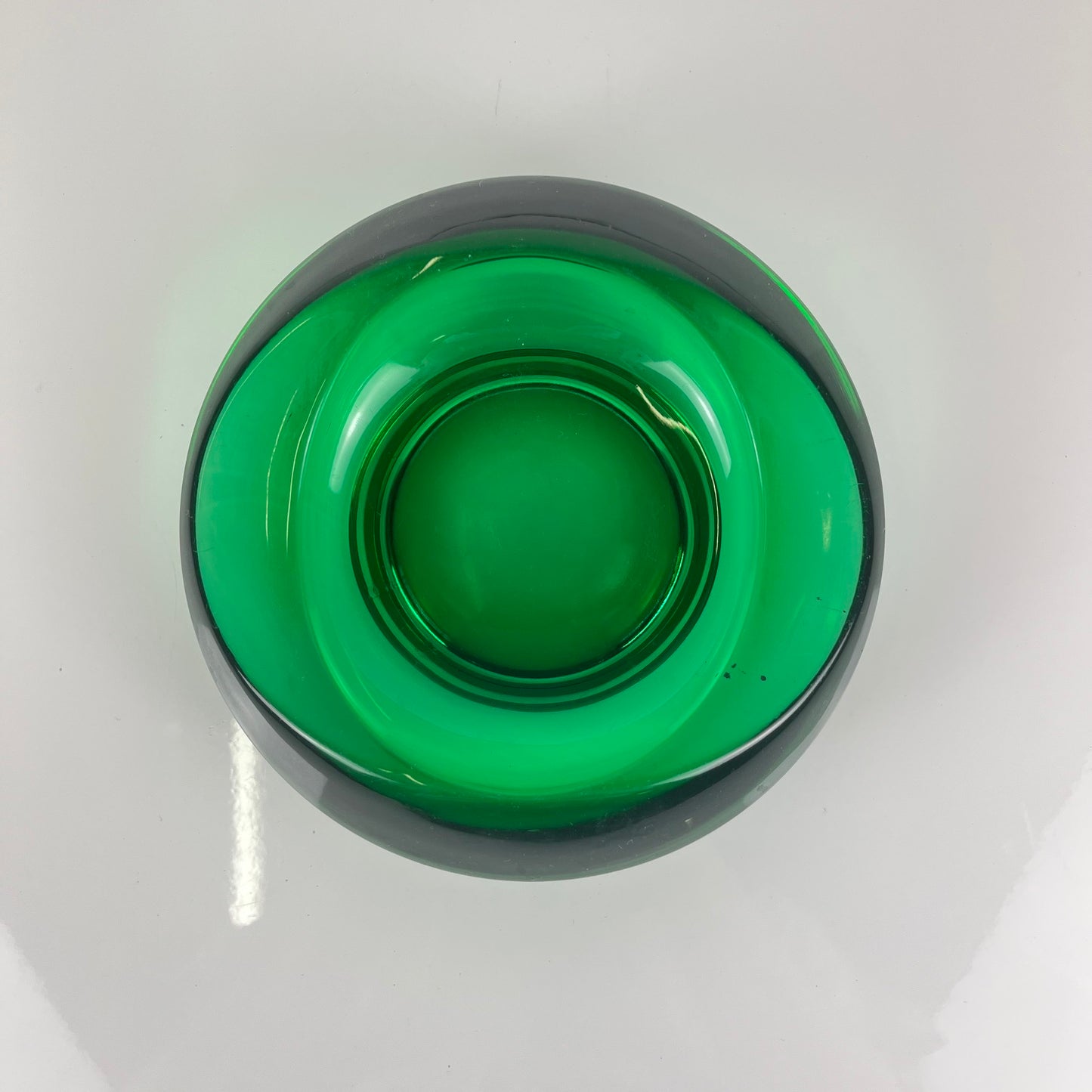 Green glass trinket dish / ashtray, Czech Republic, 1960