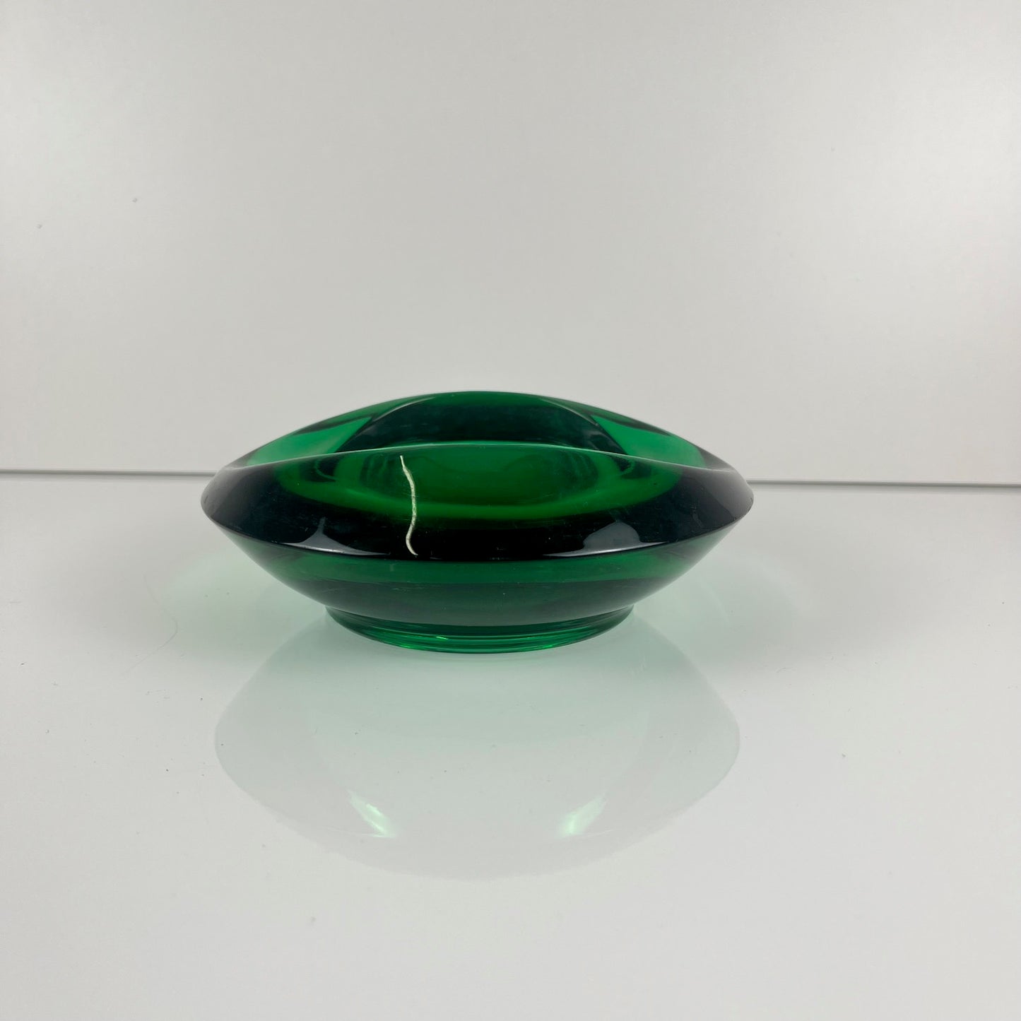 Green glass trinket dish / ashtray, Czech Republic, 1960