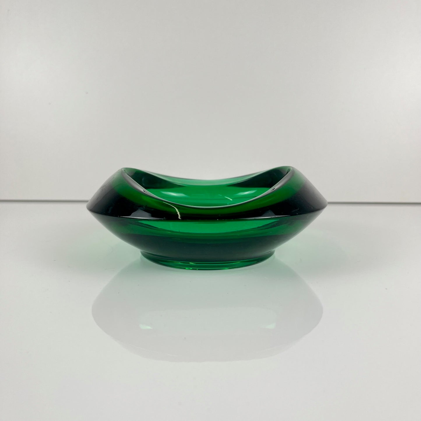 Green glass trinket dish / ashtray, Czech Republic, 1960