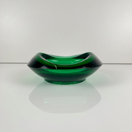 Green glass trinket dish / ashtray, Czech Republic, 1960
