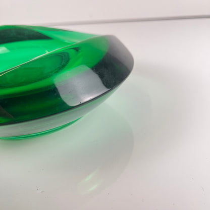 Green glass trinket dish / ashtray, Czech Republic, 1960