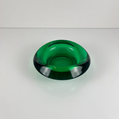 Green glass trinket dish / ashtray, Czech Republic, 1960