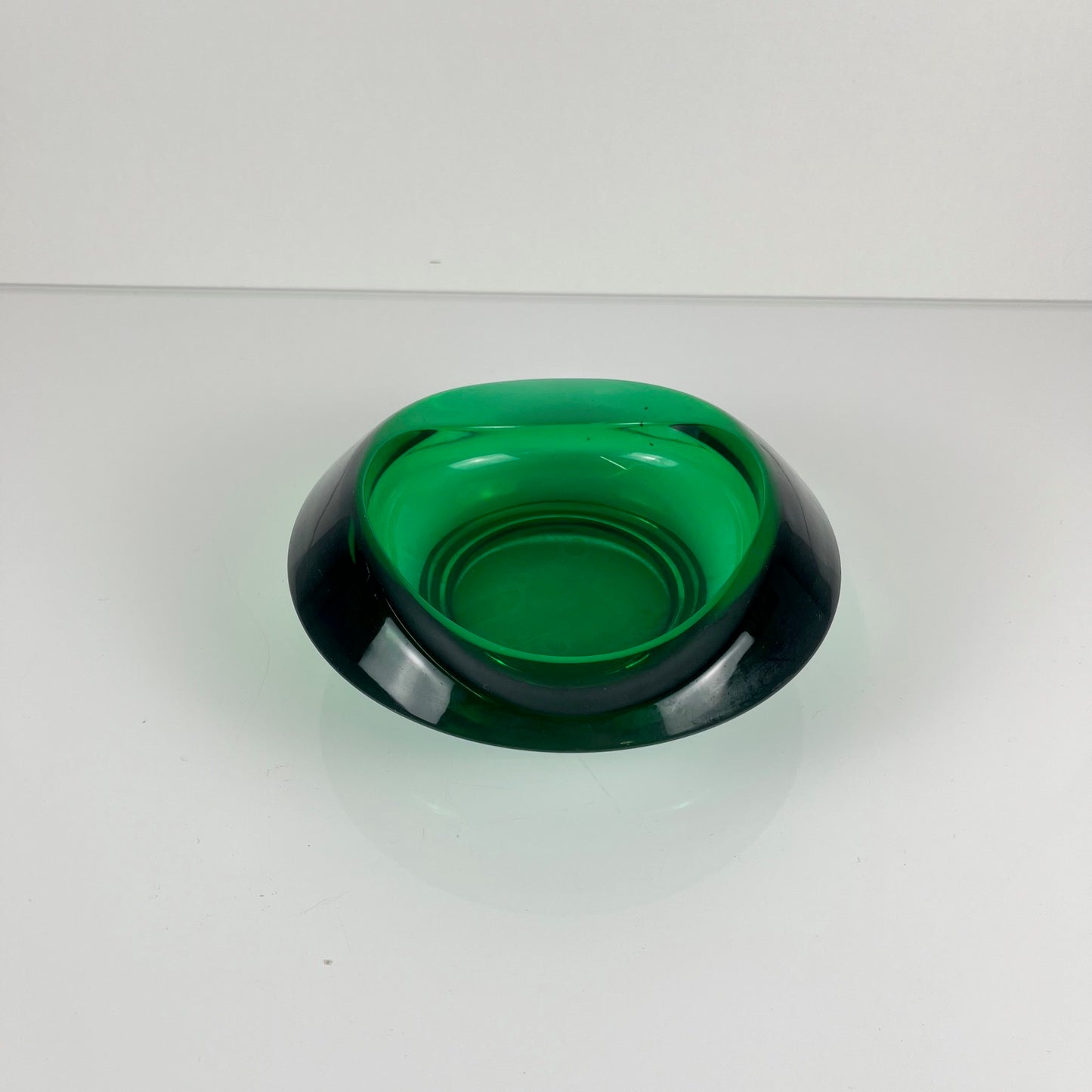 Green glass trinket dish / ashtray, Czech Republic, 1960