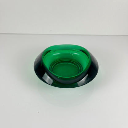 Green glass trinket dish / ashtray, Czech Republic, 1960