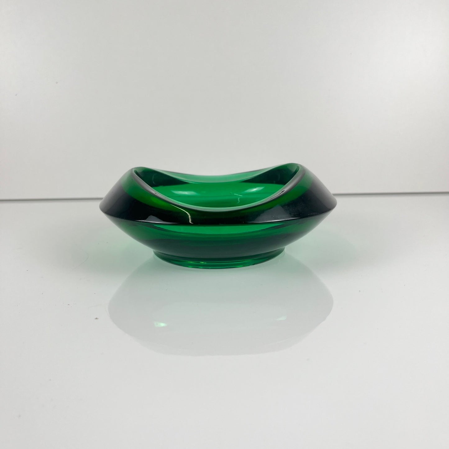 Green glass trinket dish / ashtray, Czech Republic, 1960