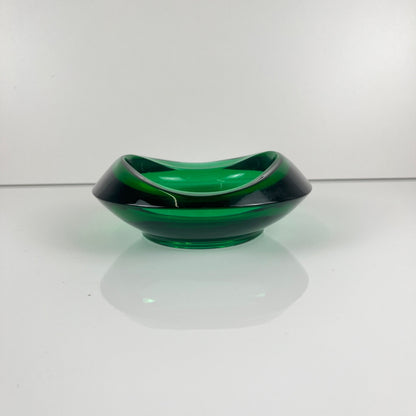 Green glass trinket dish / ashtray, Czech Republic, 1960