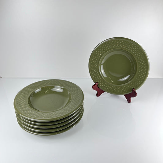 Set de 6 assiettes creuses Genevieve Lethu modèle "Grain de riz" vert