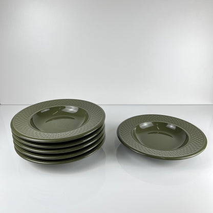 Set de 6 assiettes creuses Genevieve Lethu modèle "Grain de riz" vert