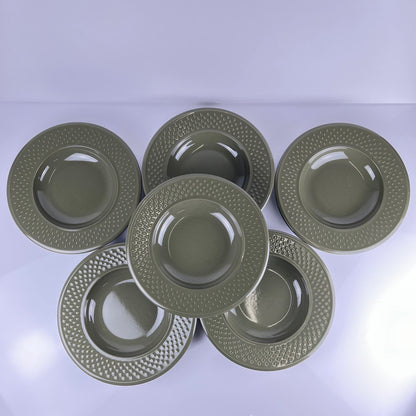 Set de 6 assiettes creuses Genevieve Lethu modèle "Grain de riz" vert