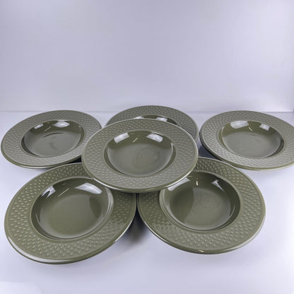 Set de 6 assiettes creuses Genevieve Lethu modèle "Grain de riz" vert