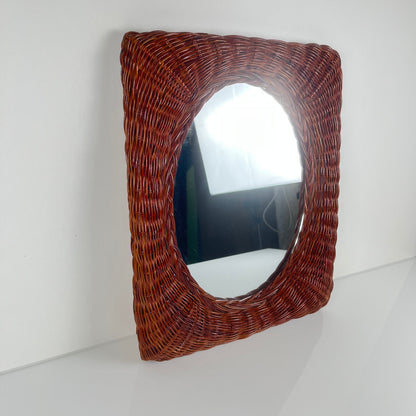 Petit Miroir en osier tressé, 1960