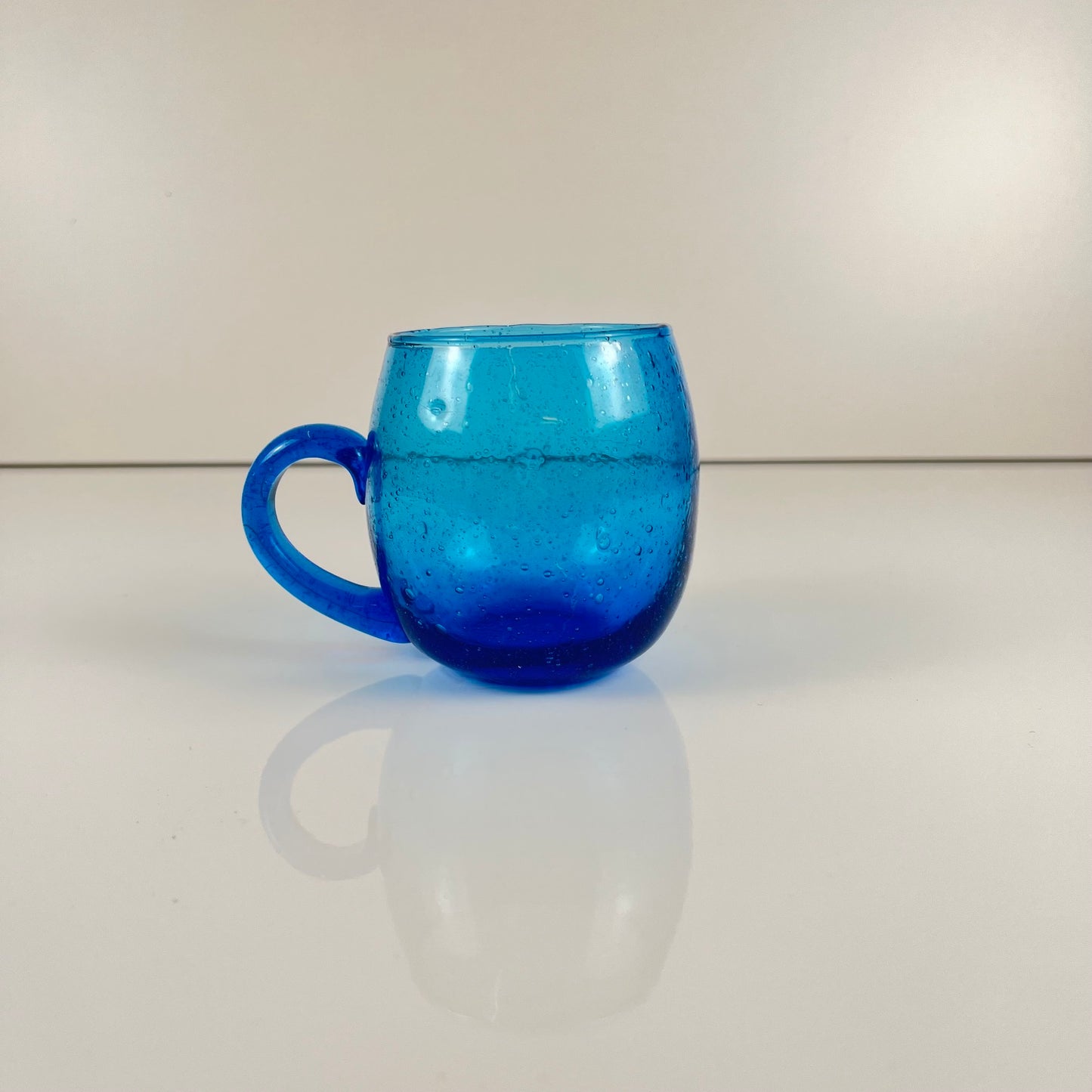 9-person punch set, Biot style, cobalt blue bubble glass, 1970s